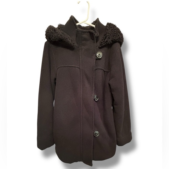 Old Navy black girls sz 8 (Med) Hooded Sweater Fleece Toggle Coat, great cndtn! - Picture 2 of 11